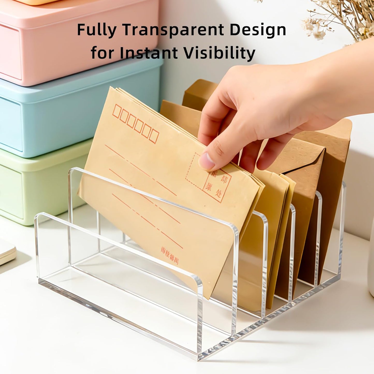 Clear Acrylic Desk Organizer – 3 Compartment Mail Holder & Letter Sorter for Office, Bills, Documents, Notebooks, Letter Tray – Modern Vertical File Rack for Home, Desk File Holder