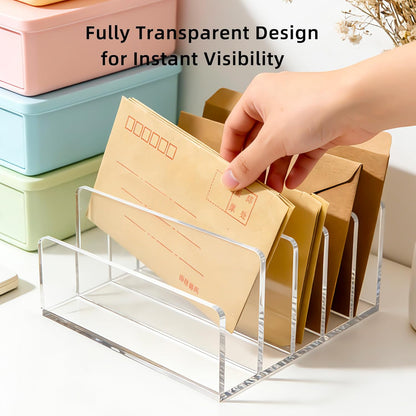 Clear Acrylic Desk Organizer – 3 Compartment Mail Holder & Letter Sorter for Office, Bills, Documents, Notebooks, Letter Tray – Modern Vertical File Rack for Home, Desk File Holder