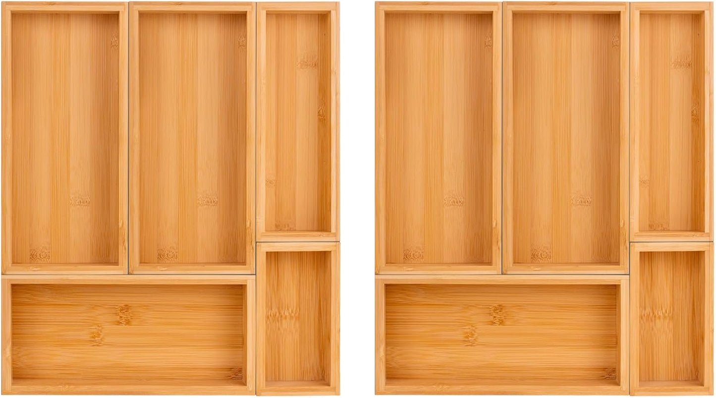 bamboo drawer organizer Set,expandable drawer dividers,wooden storage organizers,drawer organizers for kitchen, bathroom,flatware,Tea Bag Organizer (1 X 5PCS Natural)