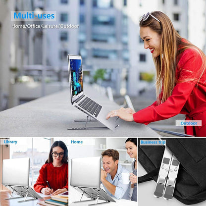 Leeboom Ergonomic Laptop Stand for Desk, 360° Rotating Aluminum Laptop Riser, Adjustable Notebook Holder for MacBook Air/Pro, Dell, HP, Lenovo (10–15.6", Silver) – Not for Gaming Laptops