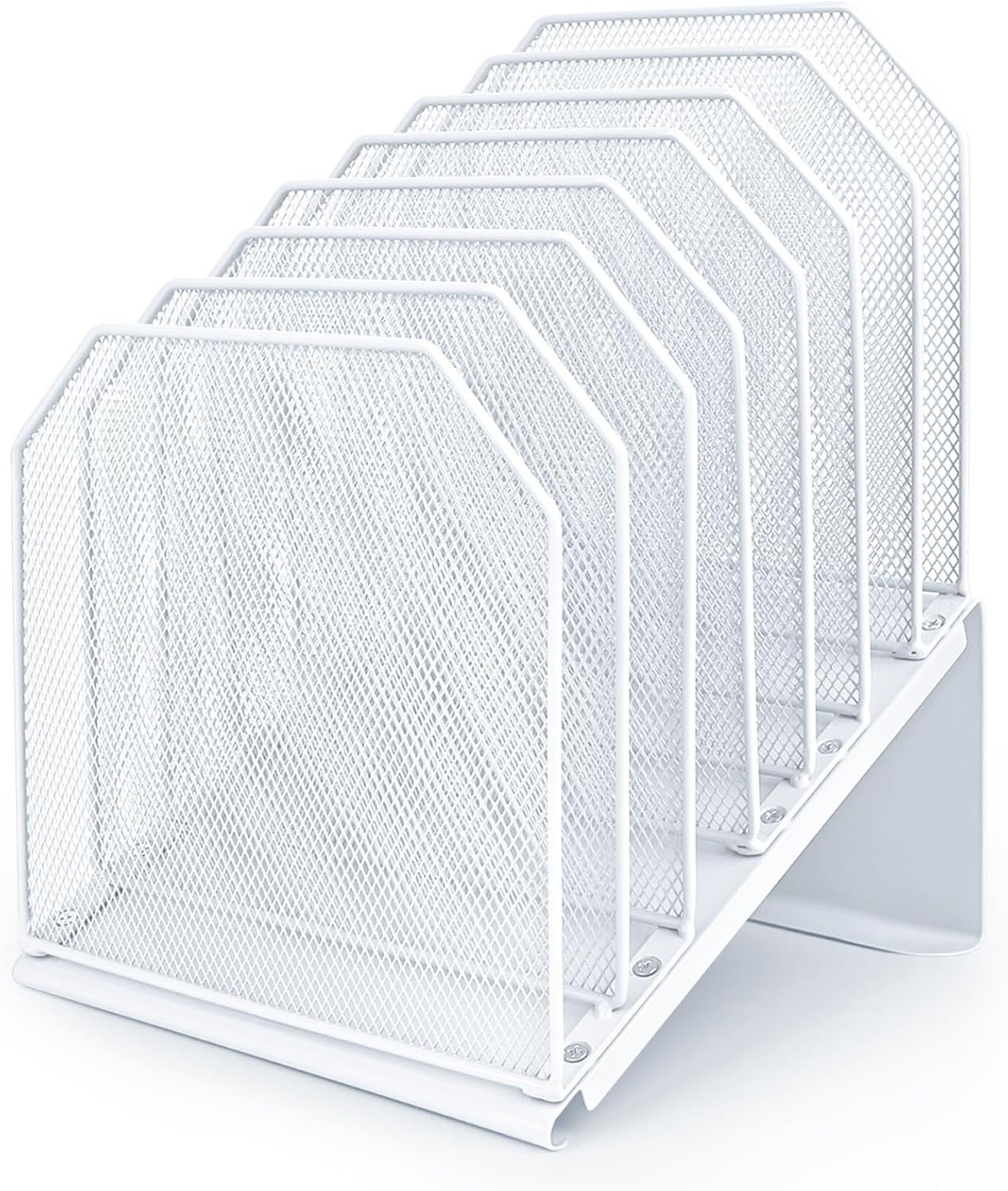 SUMMORO Inclined File Organizer for Desk, 7-Section Vertical File Folder Holder Office Desk Organizer Metal Rack File Wire Mesh Desktop Document Sorter for Office School Classroom Home (Black)