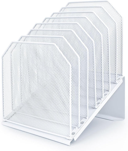SUMMORO Inclined File Organizer for Desk, 7-Section Vertical File Folder Holder Office Desk Organizer Metal Rack File Wire Mesh Desktop Document Sorter for Office School Classroom Home (Black)