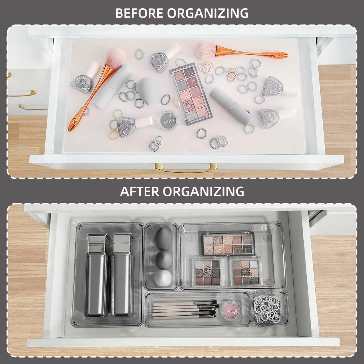 Clear Acrylic Drawer Organizers Set Storage for Makeup, Office Desk Small Vanity Trays for Drawer Bathroom Plastic Make up Organizers 25 Pcs
