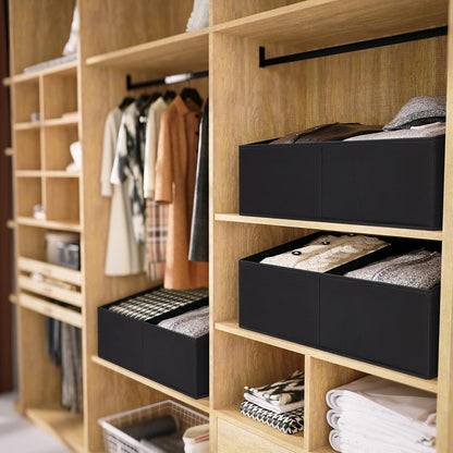 DIMJ Closet Storage Bins, 6 Pack Storage Baskets for Shelves, Foldable Closet Organizer with Handle, Linen Closet Organizers and Storage for Clothes, Toys, Towel, Books (Black)