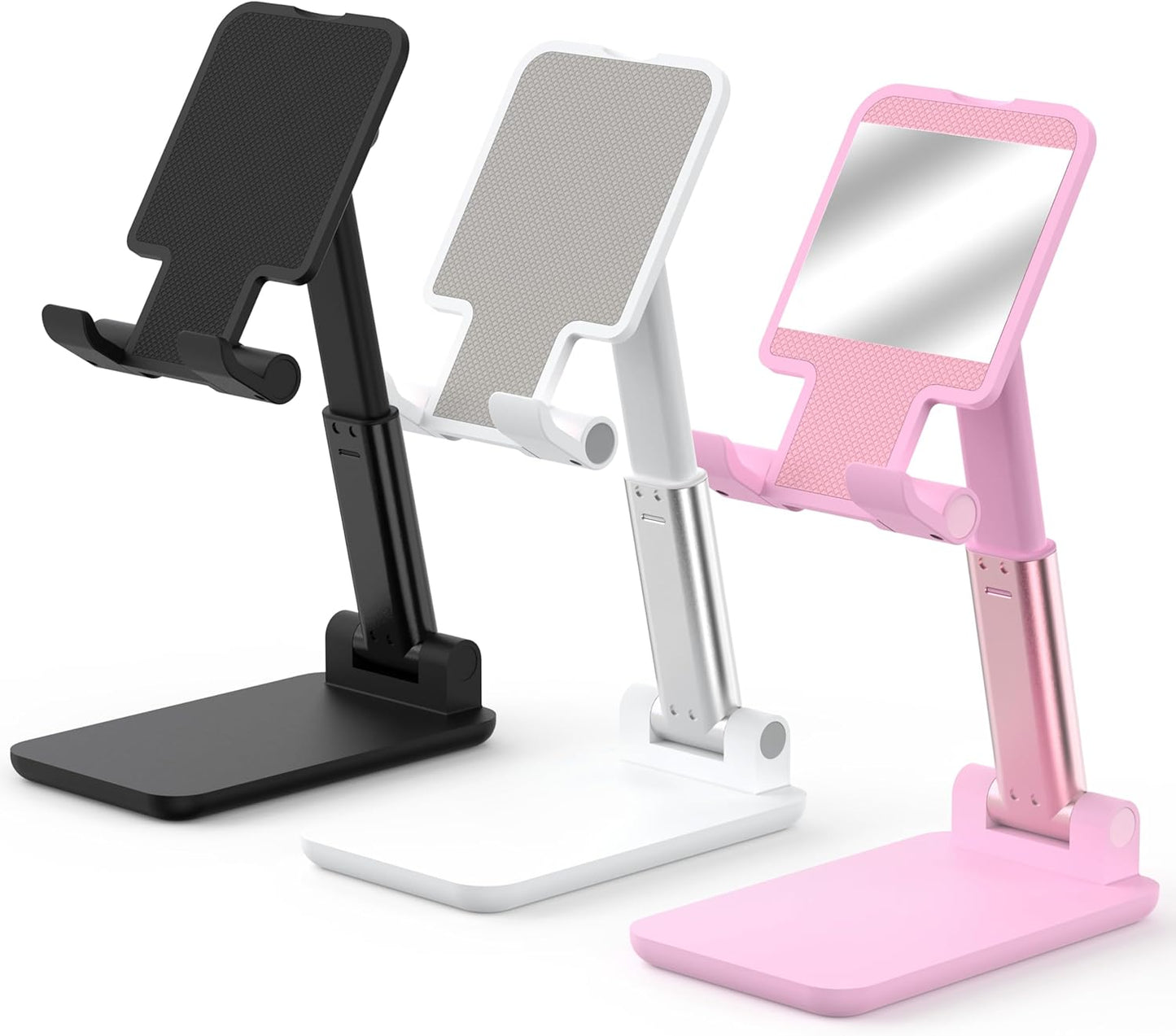 Cell Phone Stand, Adjustable Angle and Height Cell Phone Holder for Desk, Foldable and Portable, Anti-Slip Silicone Pad, Compatible with All Mobile Phones and 4-8 Inch Devices, Pink