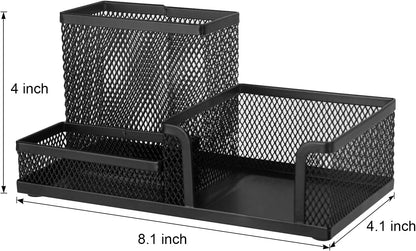 Comix Mesh Pen Pencil Holder Desk Organizer, 3 Compartment Wire Desktop Pen Pencil Cup Caddy Office Supplies Desk Accessories for Home Office School, Black