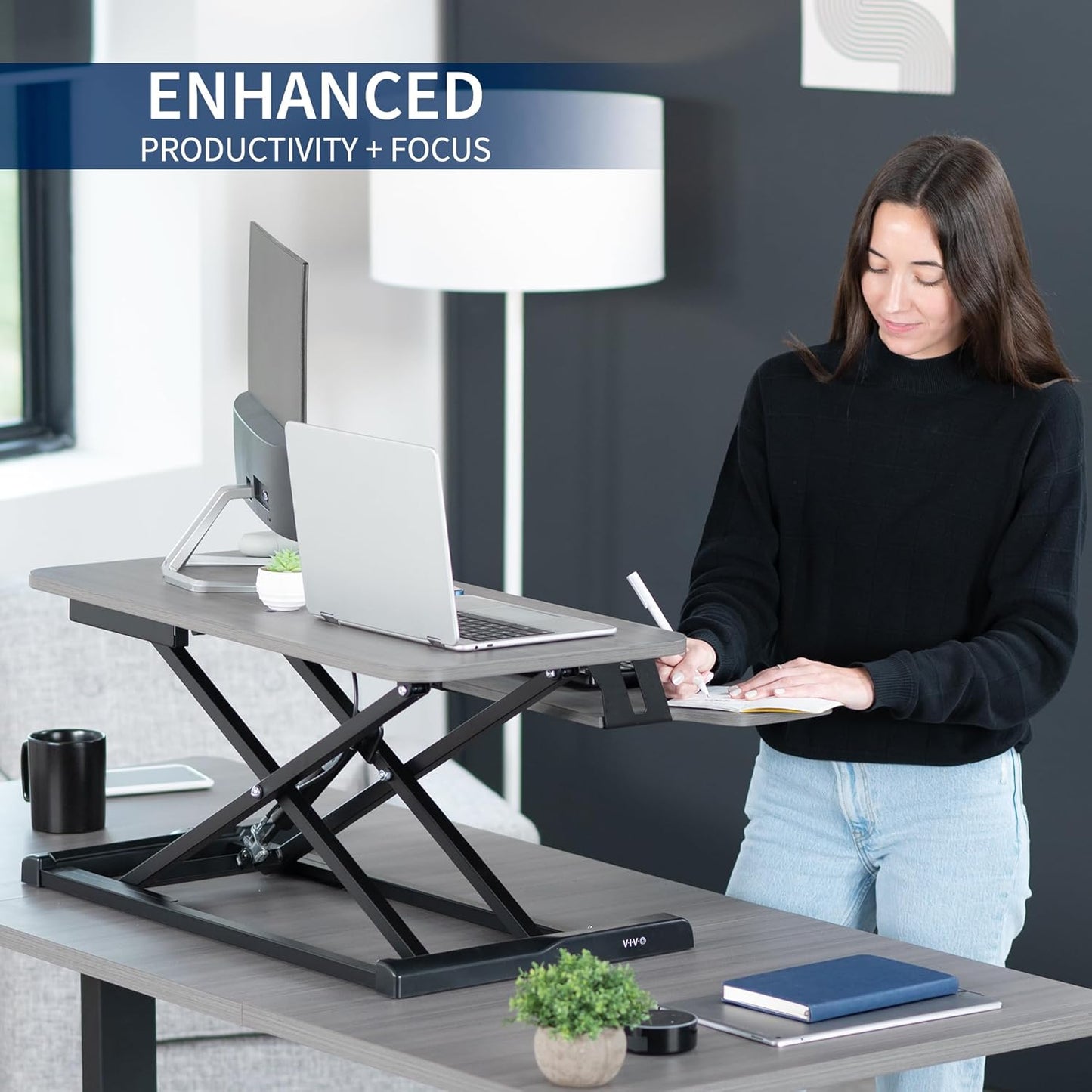 VIVO 26 inch Desk Converter, K Series, Height Adjustable Sit to Stand Riser, Dual Monitor and Laptop Workstation with Keyboard Tray, Black, DESK-V026KB