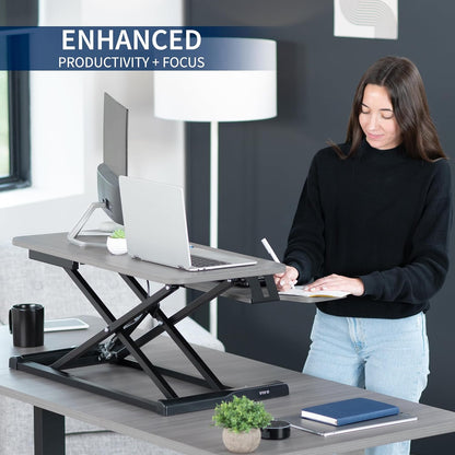 VIVO 26 inch Desk Converter, K Series, Height Adjustable Sit to Stand Riser, Dual Monitor and Laptop Workstation with Keyboard Tray, Black, DESK-V026KB