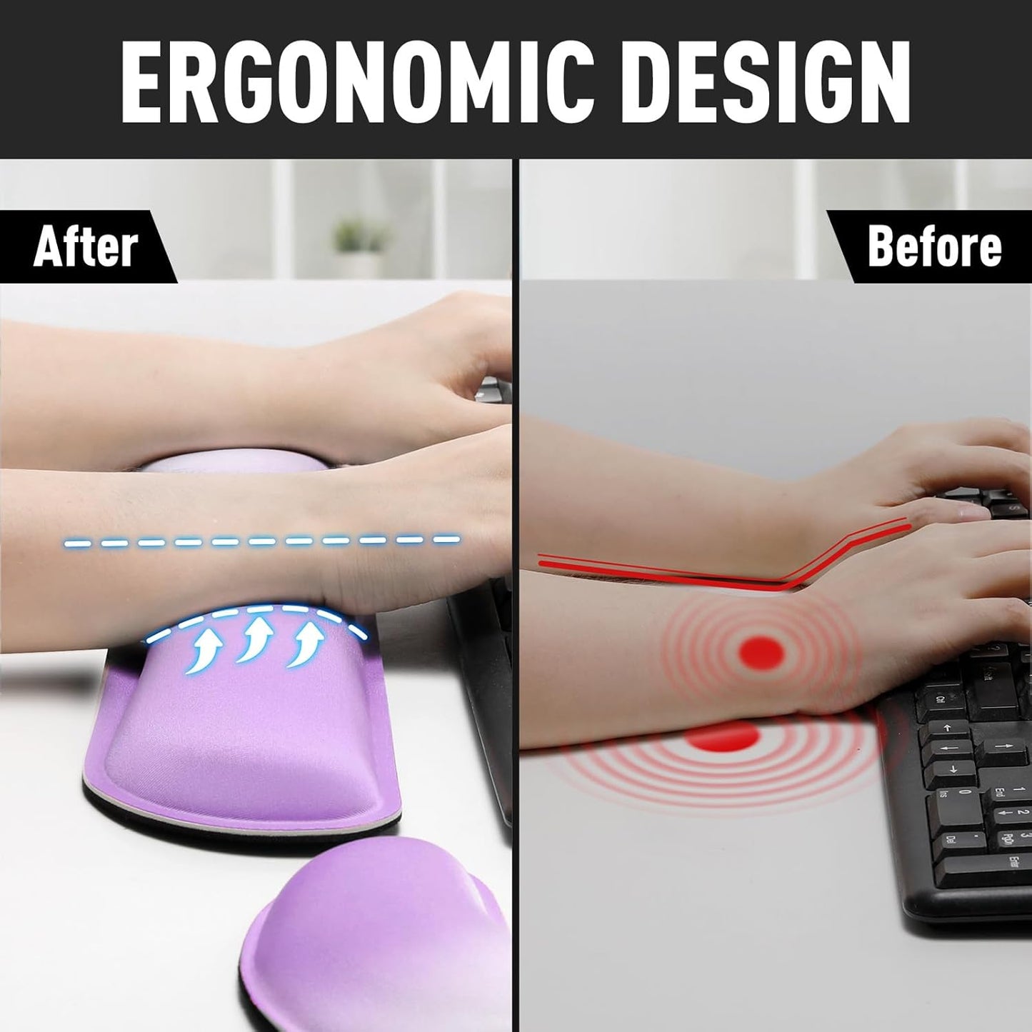 Gimars Upgrade Enlarge Silky and Superfine Fabric Gel Memory Foam Keyboard Wrist Rest Set, Ergonomic Keyboard Mouse Wrist Support for Typing Pain Relief, Comfort for Office, Gaming, Computer