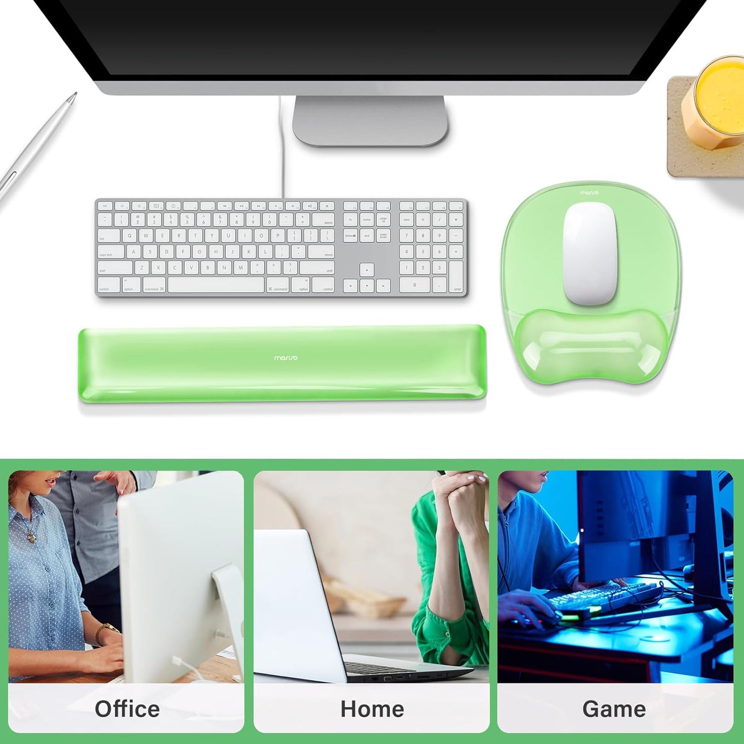 MOSISO Gel Wrist Rest Support for Mouse Pad&Keyboard Set, Irregular Oval Ergonomic Mousepad Keyboard Pad Non-Slip Base Home/Office Pain Relief&Cooling Gel Easy Typing Pad for Computer Laptop, Pink