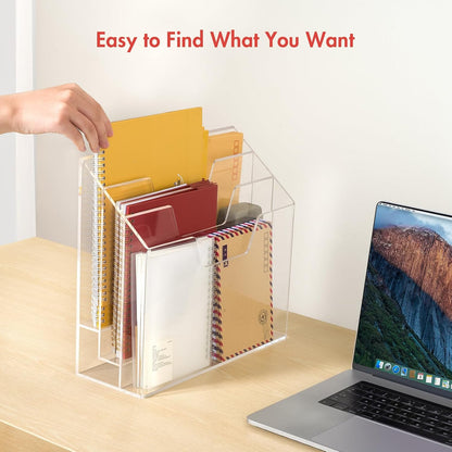 BEYGORM Acrylic File Folder Holder, 3 Tiers Clear Wall Hanging Magazine Rack, Desktop Large Vertical Tiered File Holder for Office and Home, Upright File Storage for Desk