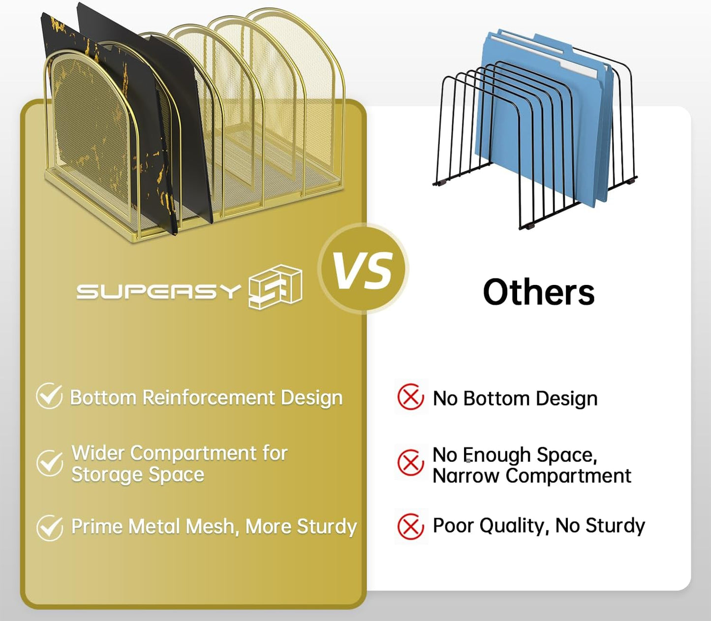 SUPEASY File Organizer for Desk, 5-Section Mesh Desk Organizer, Vertical File Holder Desktop Organizer File Sorter, File Folder Holder for Office Supplies, Black