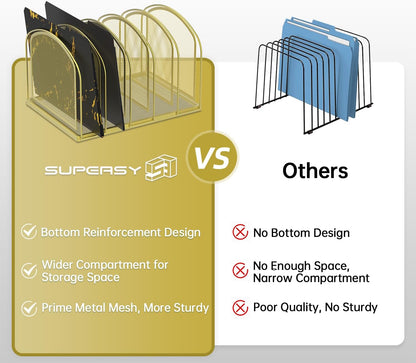 SUPEASY File Organizer for Desk, 5-Section Mesh Desk Organizer, Vertical File Holder Desktop Organizer File Sorter, File Folder Holder for Office Supplies, Black