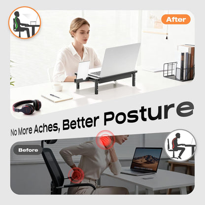 Computer Monitor Stand Riser for Desk, 3 Height Adjustable PC Laptop TV Desktop Monitor Stand Shelf, Metal Printer Table with Phone Holder, Stand Riser for Desk, Office Desk Organizers and Accessories, 2 Pack