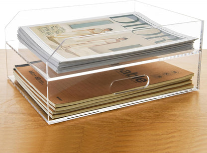 2-Tier Clear Acrylic Paper Trays, Desk File Organizer, A4 Paper Holder, Low-Profile Desk File Sorter for Office/Home, Clear Stackable Letter Tray for Bills, Crafts, Notebooks - Horizontal