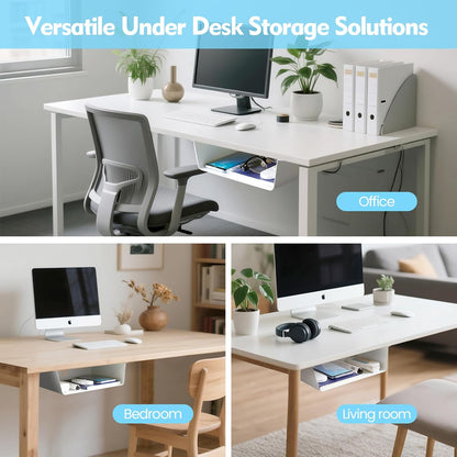 KHAMAL Under Desk Storage Shelf 2 Pack- Under Desk Drawer With Built in Cable Management For Home, Office, Gaming Setups, Kitchen (Black)
