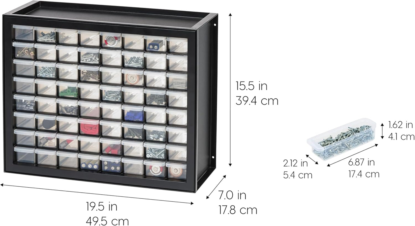 IRIS USA Small Parts Storage Cabinet, Made in USA, 64-Drawer Organizer Chest for Hardware, Screws, Nuts & Bolts, Charms, Beads, Craft Supplies, Scrapbook & Hobby Storage, Teacher Toolbox – White
