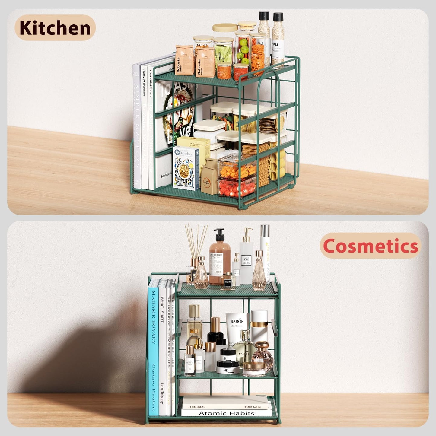 Desk Organizer, 4-Tier Metal File Organizer for Desk with Vertical File Holder, Office Accessories and Desktop Storage for Office Supplies (Black)