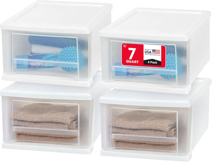 IRIS USA 47 Qt. Extra-Large Stackable Storage Drawer Plastic Drawer Organizer with Clear Doors, for Pantry Bedroom Closet Kitchen Under-Sink Home and Office De-Clutter Shoes and Crafts, White, 2-Pack
