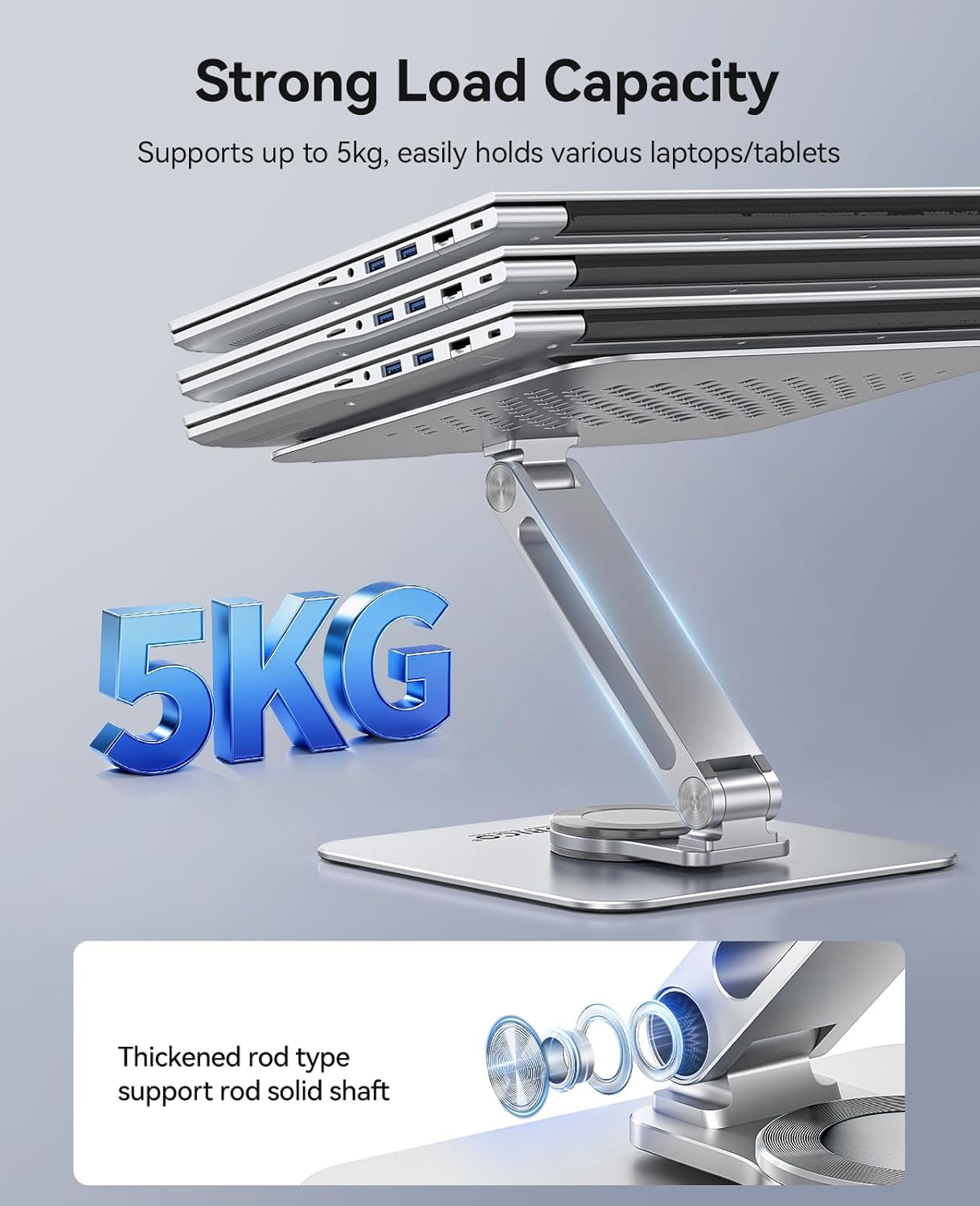 ORICO Adjustable Laptop Stand with 360° Rotating Base– Foldable Aluminum Alloy Laptop Holder for Desk, Compatible with MacBook Air/Pro, Dell, HP, XPS Laptops (13–17.3”) - ST10, Silver