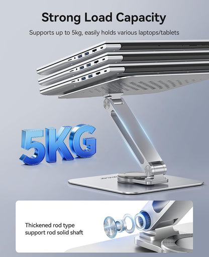 ORICO Adjustable Laptop Stand with 360° Rotating Base– Foldable Aluminum Alloy Laptop Holder for Desk, Compatible with MacBook Air/Pro, Dell, HP, XPS Laptops (13–17.3”) - ST10, Silver