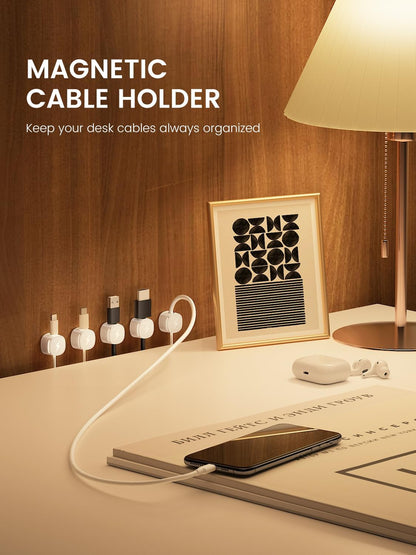 8 Pack Magnetic Cable Clips, Phone Cord Holder for Nightstand, Under Desk Cable Management, Canisflax Adhesive Wire Charging Cord Organizer Keepers Holder for Home Office Car Wall Desktop