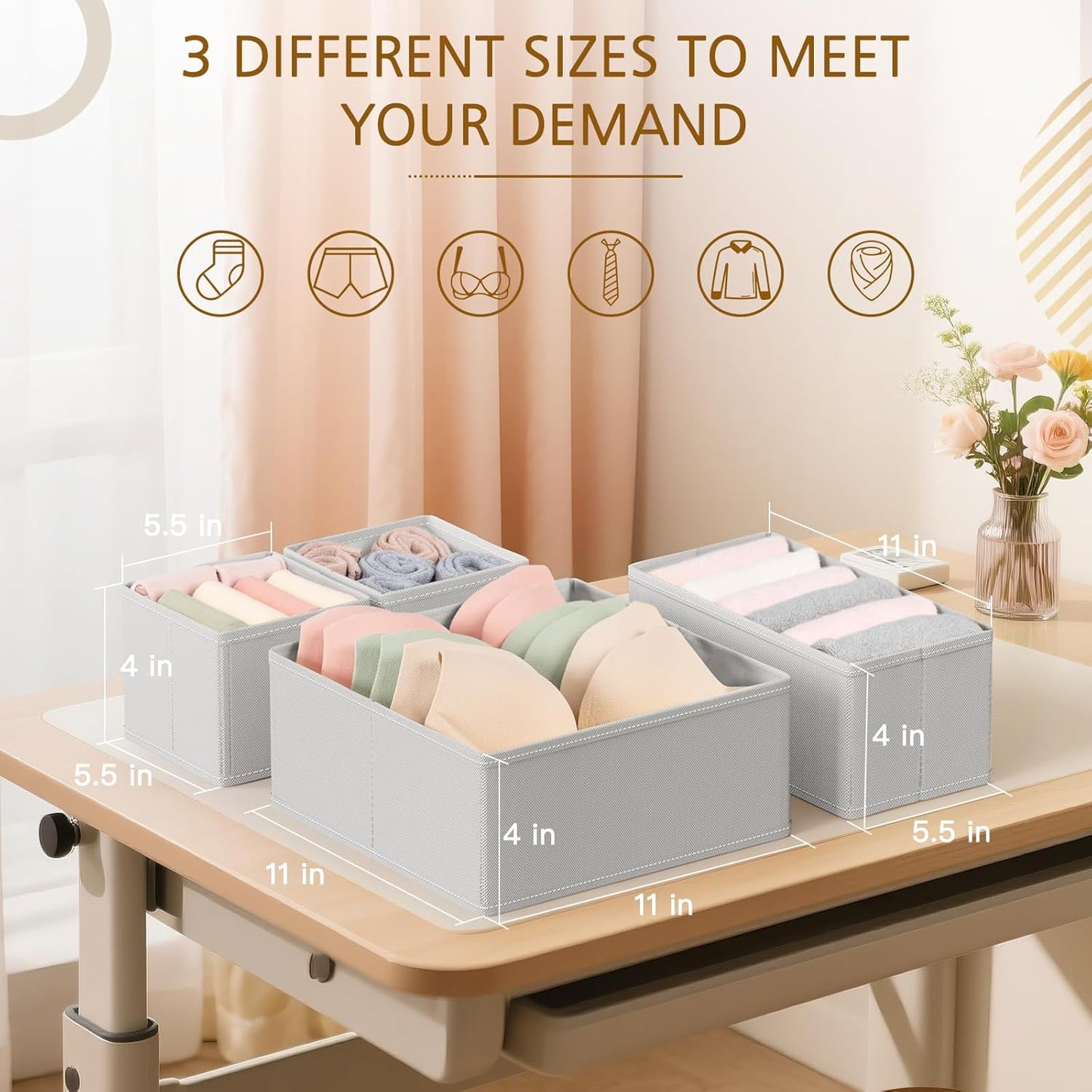 Criusia 15 Pack Drawer Organizer for Clothes, Foldable Dresser Dividers with 3 Sizes, Fabric Storage Bins – Beige