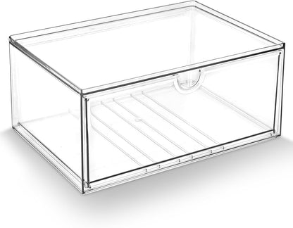 Prsildan Acrylic Makeup Organizer, 2 Pack Stackable Storage Drawers with 6 Drawers for Office Desk Vanity Craft Room Clear Drawer Organizers for Hair Accessories Art Supplies Cosmetics Modular System