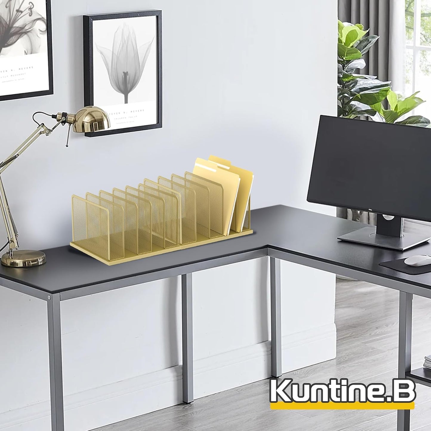 Kuntine.B Desk File Organizer 5 Sections Upright Mesh Desktop Organizer File Sorter Office Organization File Holder for Home, Office & Classroom