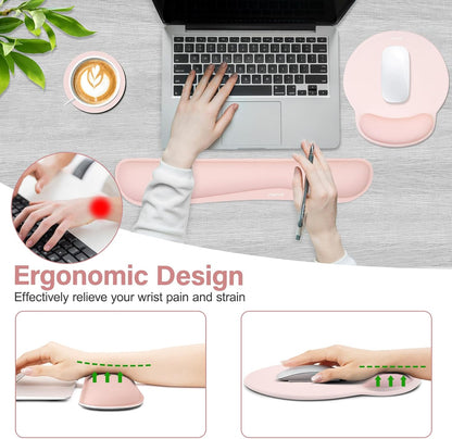 MOSISO Wrist Rest Support for Mouse Pad&Keyboard Set, Streamline Ergonomic Mousepad&Coaster Non-Slip Base Home/Office Pain Relief&Easy Typing Pad with Soft Cloth&Silicone Lining, Antique Green