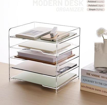 SANRUI Paper Organizer for Desk,Acrylic Stackable Letter Tray, Clear Desk Organizer, Paper Sorter for Office,Home or School,2-Pack