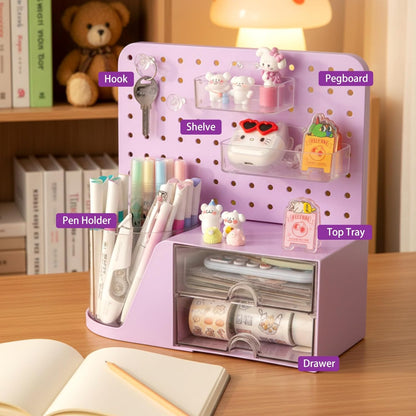 Comix 360° Rotating Pen Holder for Desk, Cute Pencil Holder Pen Organizer, Beige Acrylic Pencil Cup Caddy with 5 Slots for Home School Office Supplies