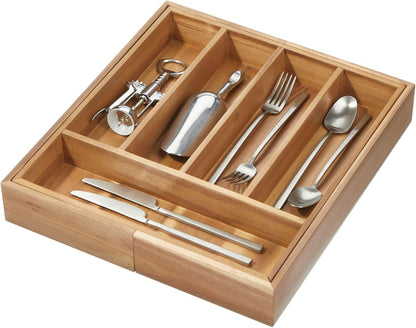 iDesign Expandable Acacia Wood Cutlery Drawer Organizer -Natural