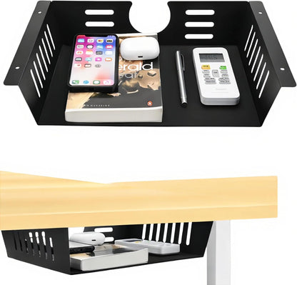 2 Pack Under Desk Shelf - Under Desk Storage Shelf Metals,Under Desk Organizer - Black Under Shelf Storage for Office Tables & Workstations（11 Inch）