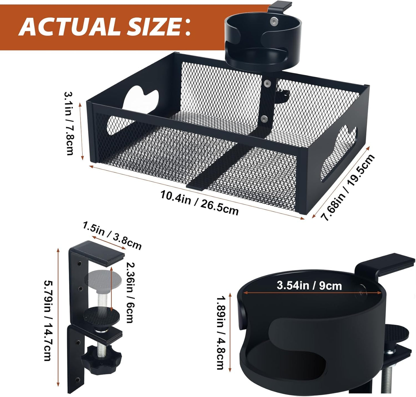 Under Desk Organizer 360° Swivel,under Desk Drawer, Clamp-On No Drill Installation,Sturdy Mesh Storage Drawer for Office,Drawing Room and Kitchen Room,Art Supplies and More(Without Cup Holder)
