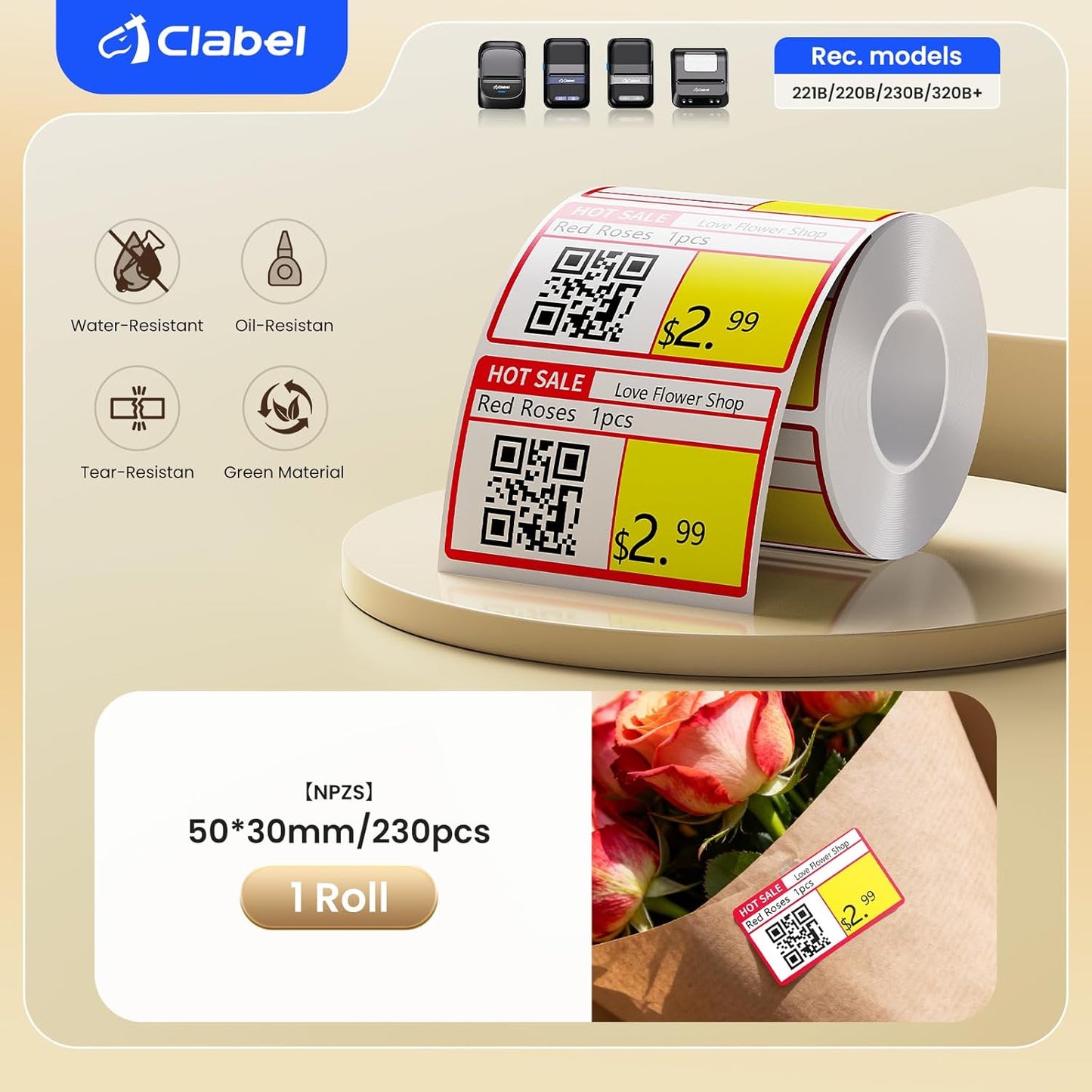 Clabel Printable White Cable Labels 6 Rolls of Thermal Self-Adhesive Paper Labels Tape, 25x78mm (1"x3") 100 Sheets Per Roll, Black Print on White Sticker Tags Durable