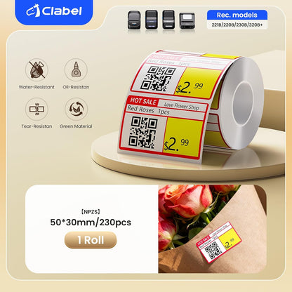 Clabel Printable White Cable Labels 6 Rolls of Thermal Self-Adhesive Paper Labels Tape, 25x78mm (1"x3") 100 Sheets Per Roll, Black Print on White Sticker Tags Durable