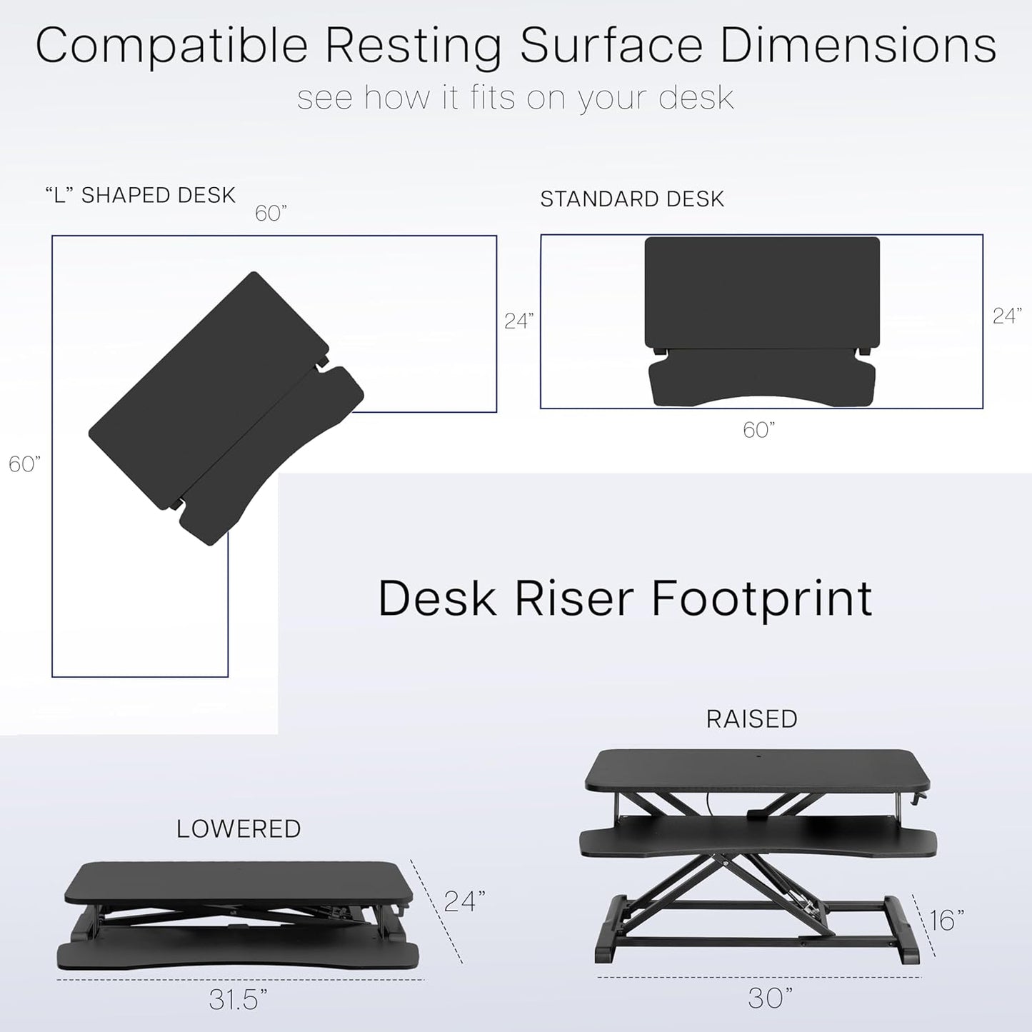 VIVO 26 inch Desk Converter, K Series, Height Adjustable Sit to Stand Riser, Dual Monitor and Laptop Workstation with Keyboard Tray, Black, DESK-V026KB