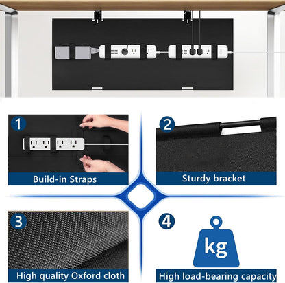 No Drill Under Desk Cable Management Tray, 28" Fabric Cord Hider for Wire Organizer, Clamp/Screw Mount Desk Cable Management, Cable Raceways Tray Cord Hiders for Office/Home