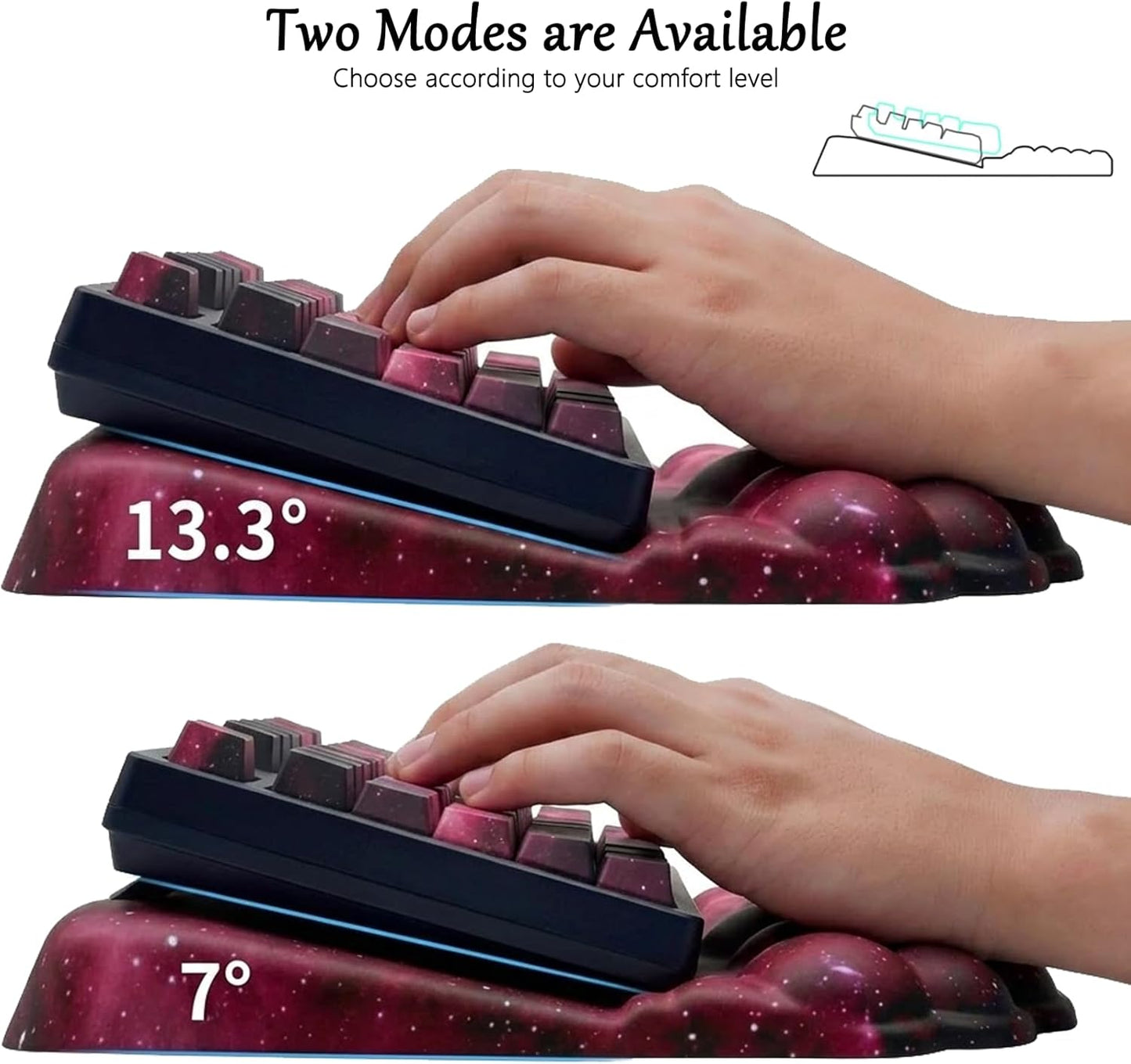 Computer Keyboard Stand Pad with Wrist Rest Purple Blue Cloud Keyboard Pad Support with Comfortable Galaxy Stars Wrist Pad Cute Girl Ergonomic Tilted Keyboard Riser Holder for Desktop Office Home