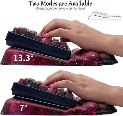 Computer Keyboard Stand Pad with Wrist Rest Purple Blue Cloud Keyboard Pad Support with Comfortable Galaxy Stars Wrist Pad Cute Girl Ergonomic Tilted Keyboard Riser Holder for Desktop Office Home