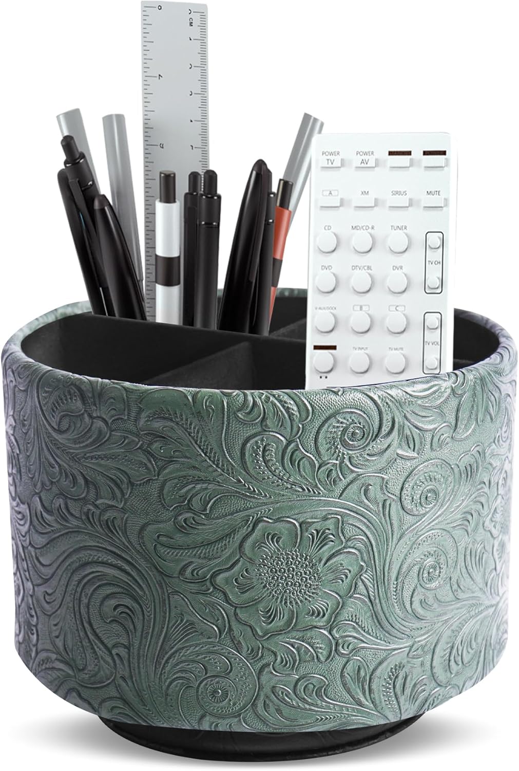 lizimandu Round Leather Art Supply Organizer,Remote Control Holder,360 Degree Spinning,Multi-Functional Pencil Holder,4 Compartments Desktop Stationary Organizer(1-Gold) - Colors A