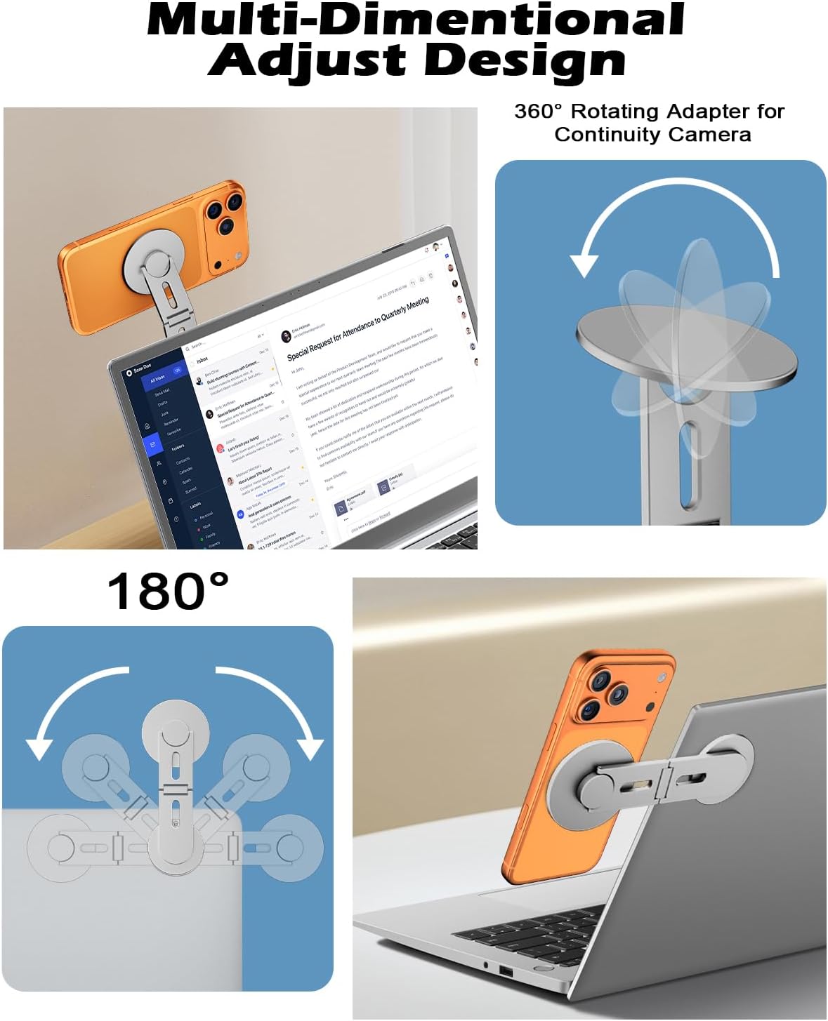 CloudValley Magnetic Phone Laptop Holder Mount, Foldable Hidden Portable Stand for iPhone 17/16/15/14/13 & All Phone, Clamp for Monitor Side, Compatible with Laptop, Desktop, Tesla Model 3/ Y, Silver