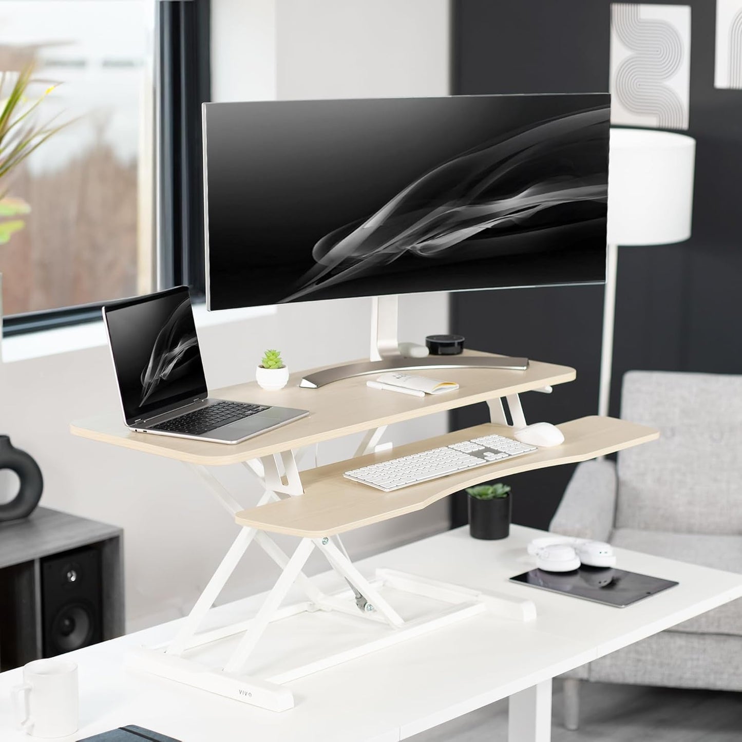 VIVO 26 inch Desk Converter, K Series, Height Adjustable Sit to Stand Riser, Dual Monitor and Laptop Workstation with Keyboard Tray, Black, DESK-V026KB