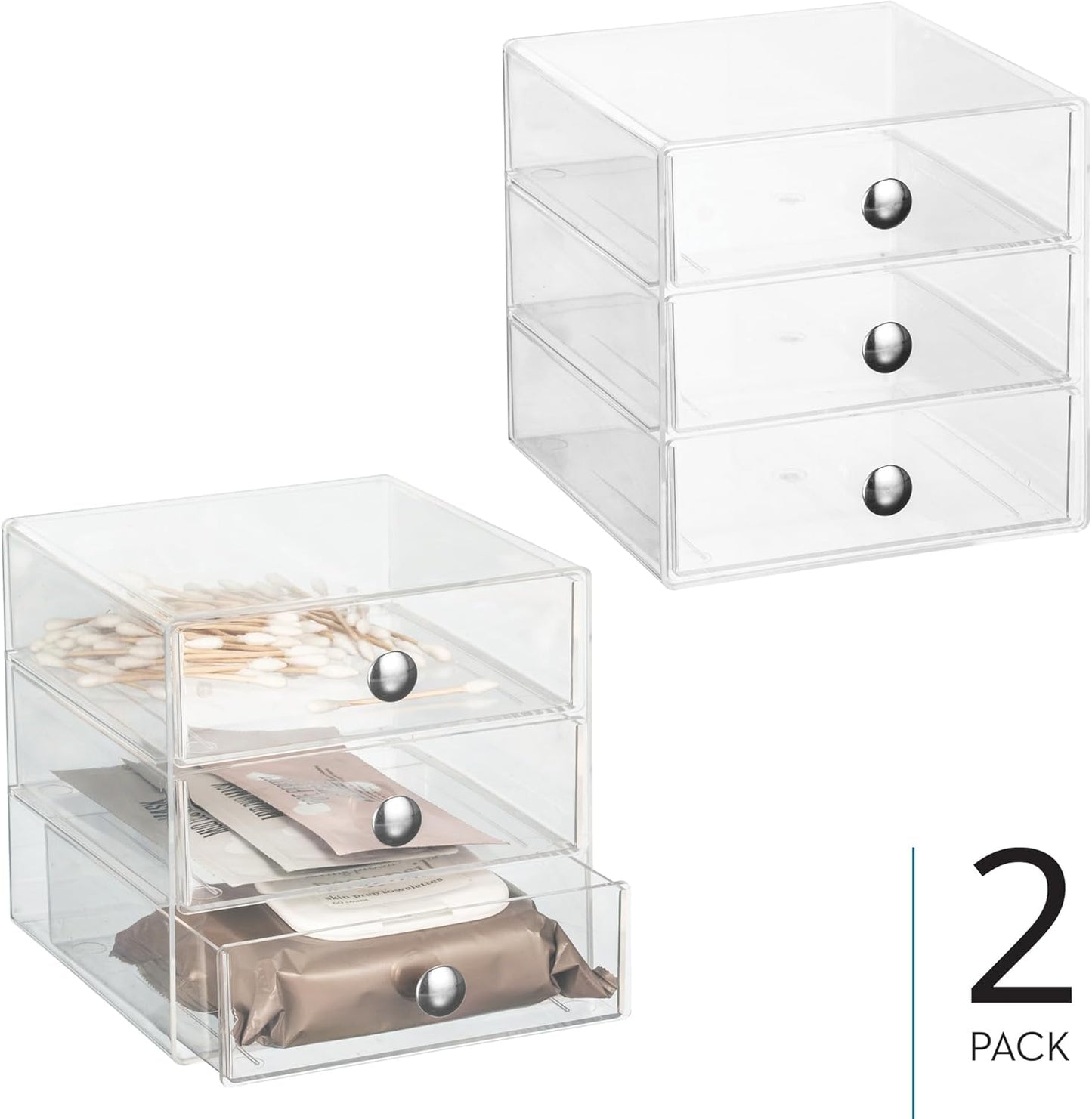 iDesign 3-Drawer Plastic Vanity Organizer, Compact Storage Organization Drawers Set for Cosmetics, Dental Supplies, Hair Care, Bathroom, Dorm, Desk, Countertop, Office, 6.5" x 6.5" x 6.5", White