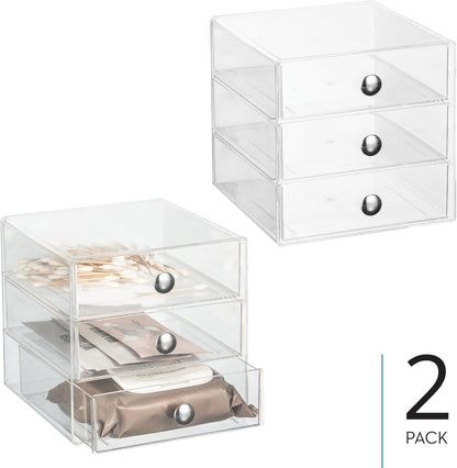 iDesign 3-Drawer Plastic Vanity Organizer, Compact Storage Organization Drawers Set for Cosmetics, Dental Supplies, Hair Care, Bathroom, Dorm, Desk, Countertop, Office, 6.5" x 6.5" x 6.5", White