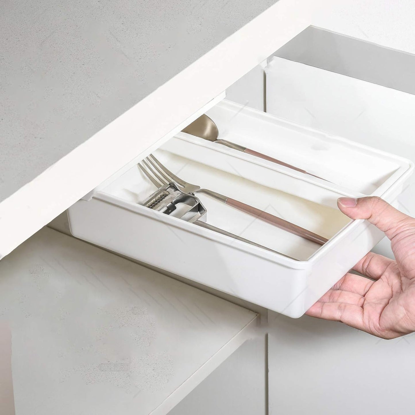 Under Desk Drawer Organizer, Self-Adhesive Storage, Office & Home Stationery (Large-White)