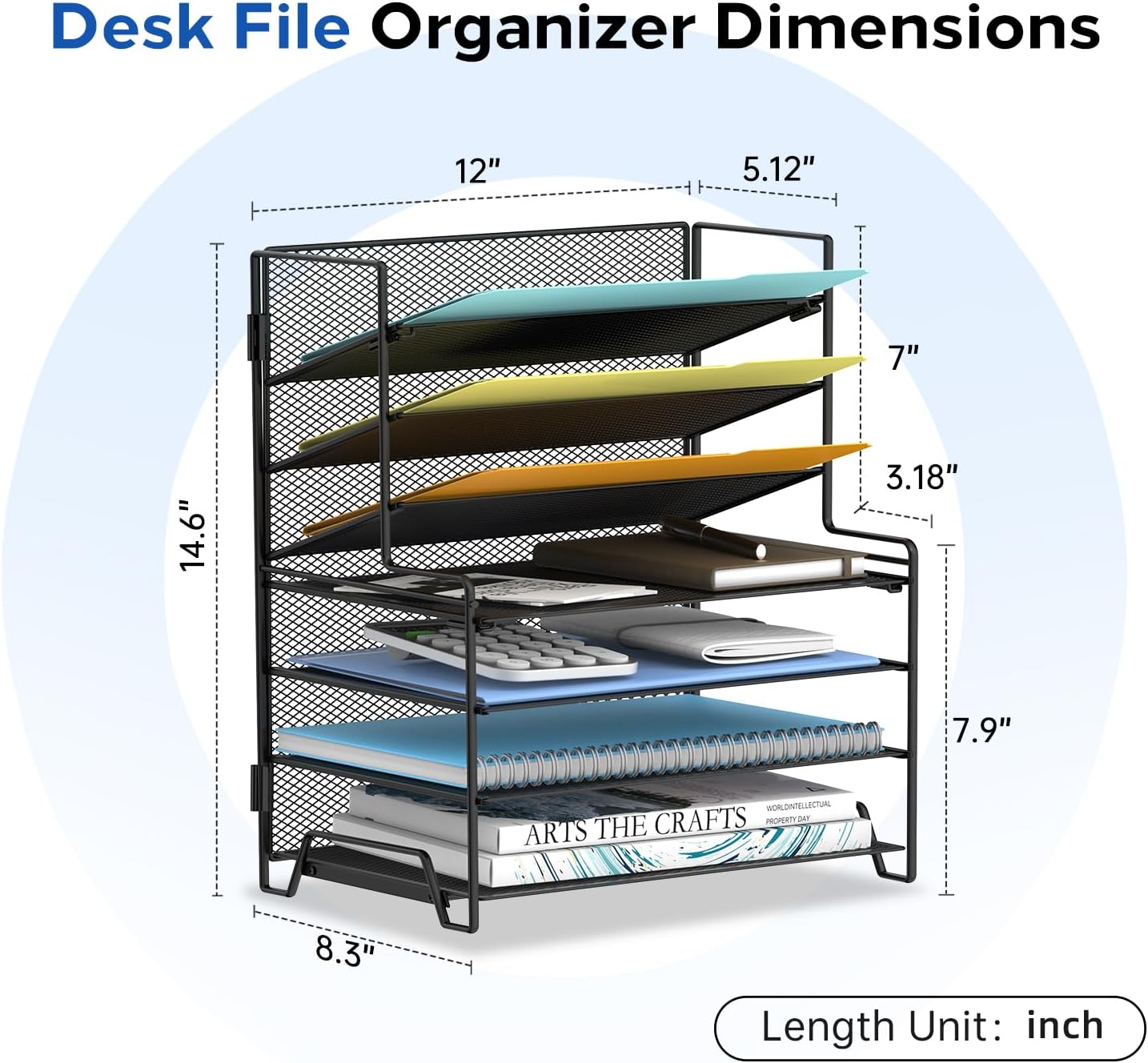 SUPEASY 7 Tier Desk Organizer, Desk File Organizer with Pen Holder, Paper Organizer for Desk, Desk Organizers and Accessories for Home Office School, Black