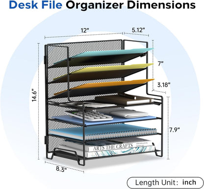 SUPEASY 7 Tier Desk Organizer, Desk File Organizer with Pen Holder, Paper Organizer for Desk, Desk Organizers and Accessories for Home Office School, Black