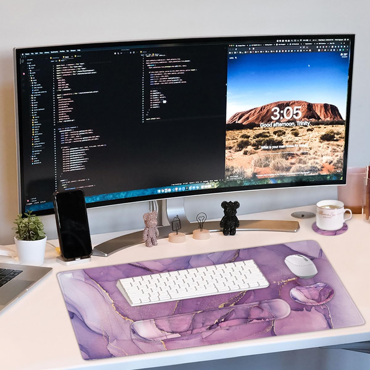 4-in-1 Large Mouse Pad, Keyboard Wrist Rest Pad & Wrist Support Mousepad Set, Extended Desk Pad Waterproof Desk Mat for Home Office Study Game